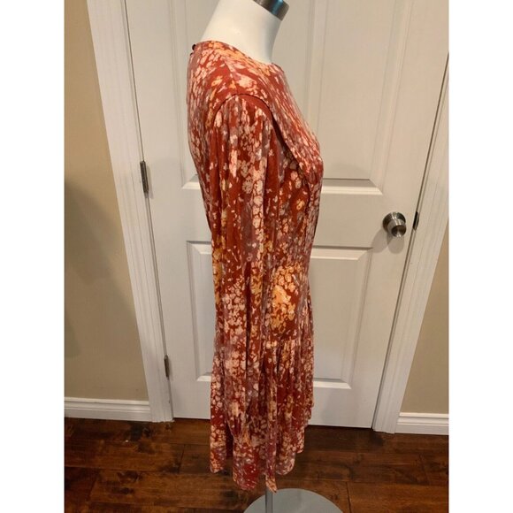 Free People Dark Orange W/ Multicolor Splatter Pattern Dress, Size Small - Picture 4 of 9
